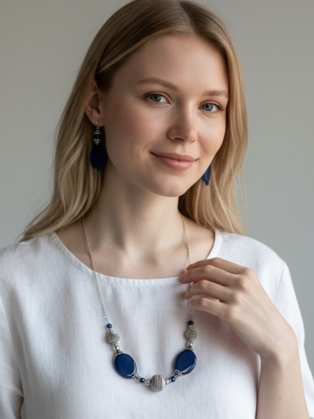 Blue and Silver Necklace and Earring Set